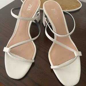 Zara White Strappy Heeled Sandal
